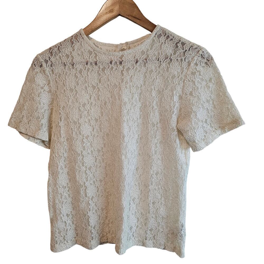 Vintage Lace Blouse Women Sz 6 White Floral Sheer Fairy Romantic Retro Y2K Glam